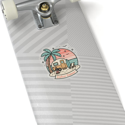 Endless Summer Camper Sticker — Retro Beach Kiss-Cut Decal