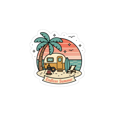 Endless Summer Camper Sticker — Retro Beach Kiss-Cut Decal