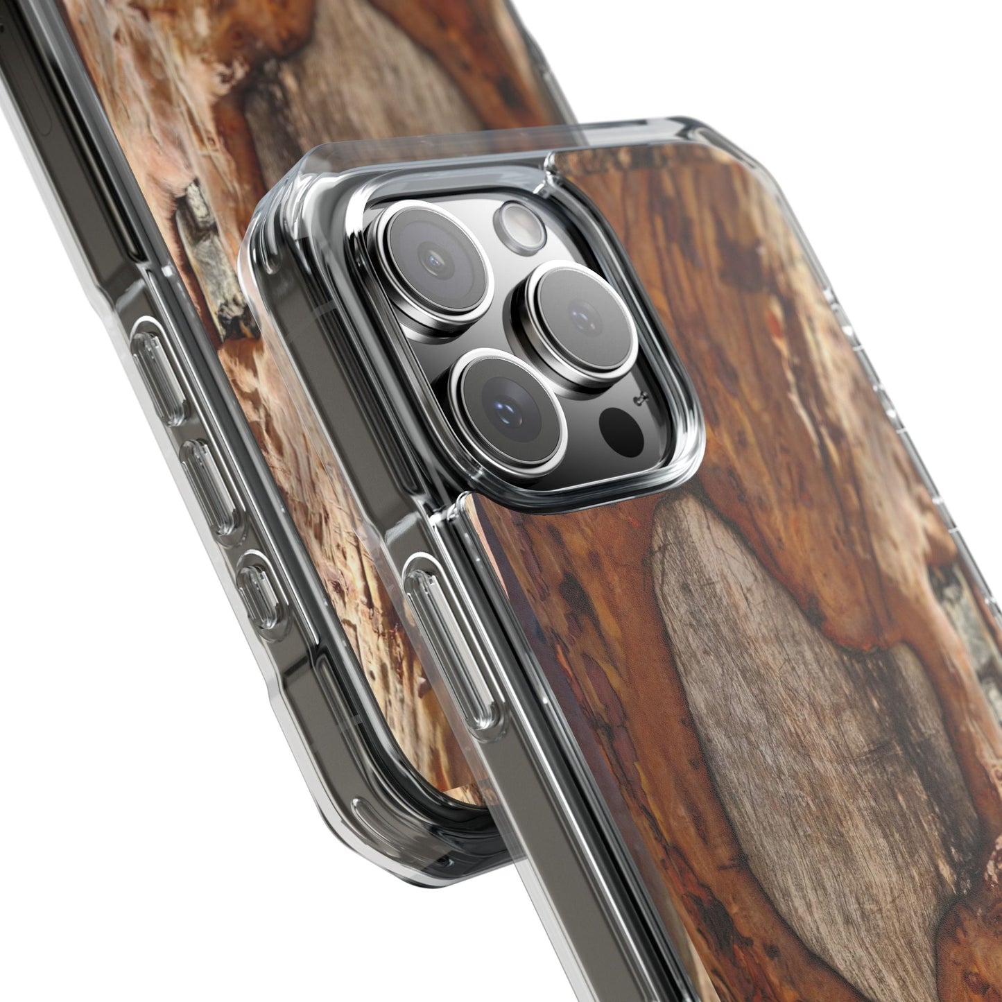 Rustic Bark Tough Clear Magnetic Phone Case — Wood Texture Protective Phone Case