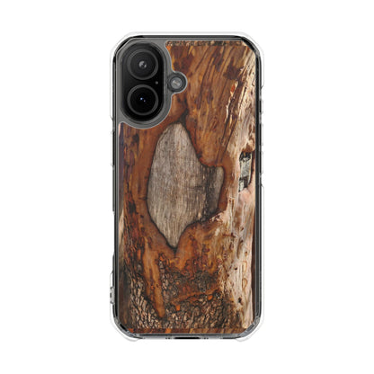 Rustic Bark Tough Clear Magnetic Phone Case — Wood Texture Protective Phone Case