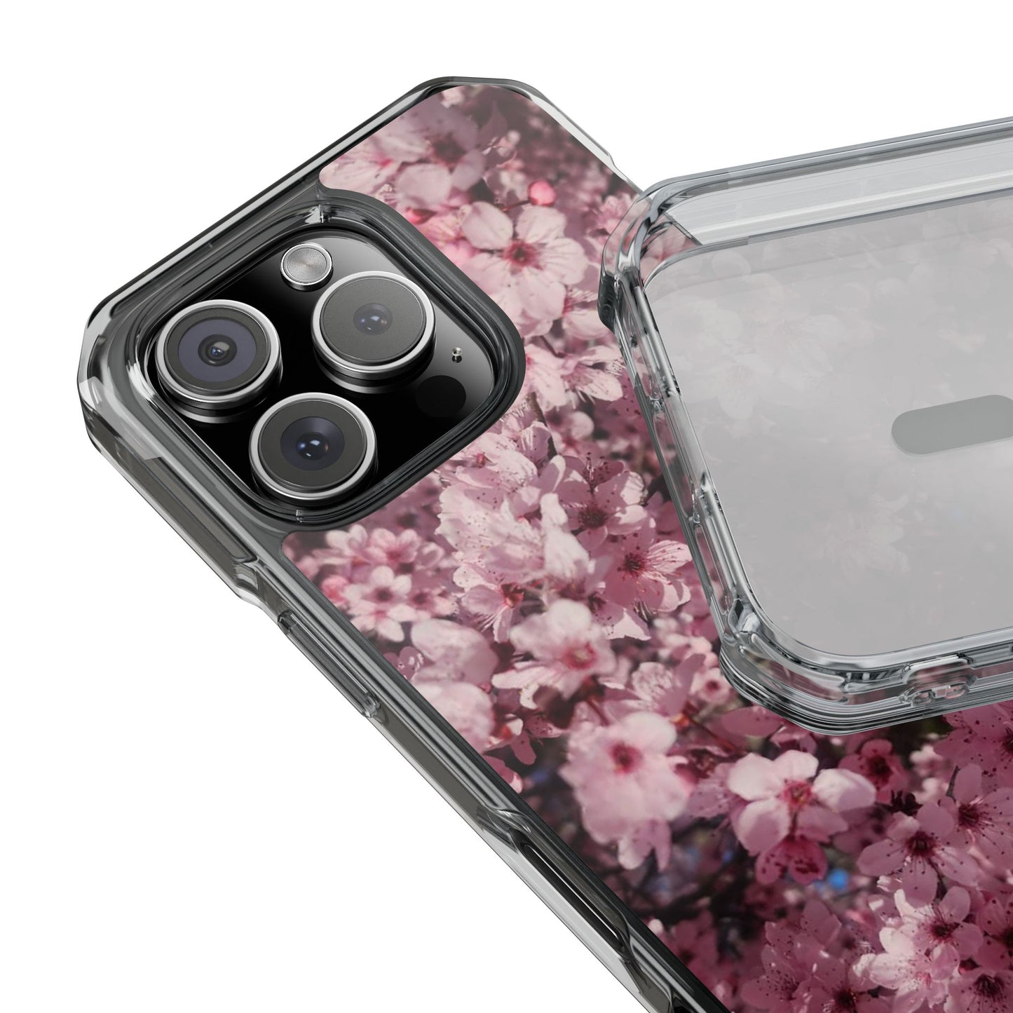 Cherry Blossom Tough Clear Magnetic Phone Case – Pink Floral Protective Phone Cover