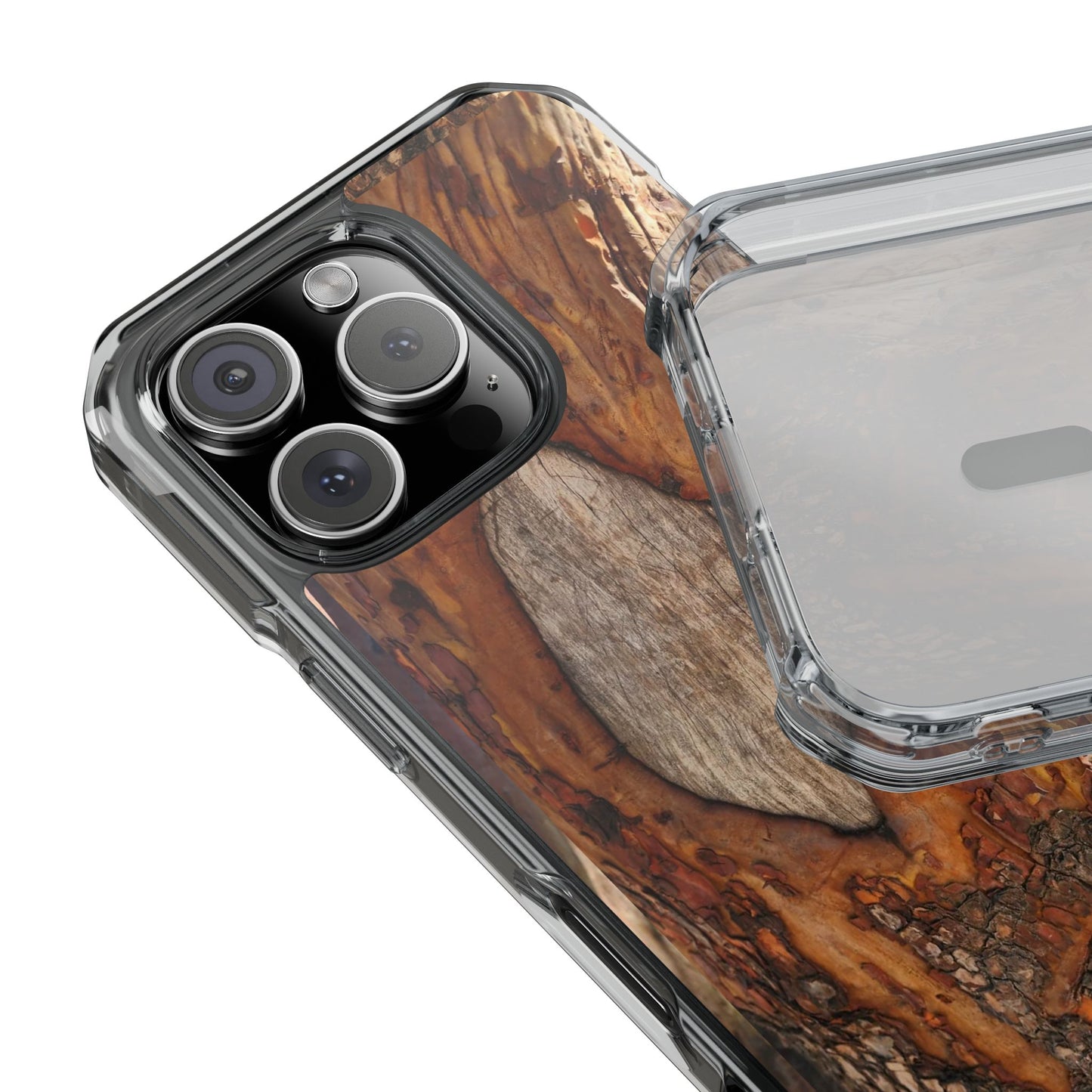 Rustic Bark Tough Clear Magnetic Phone Case — Wood Texture Protective Phone Case