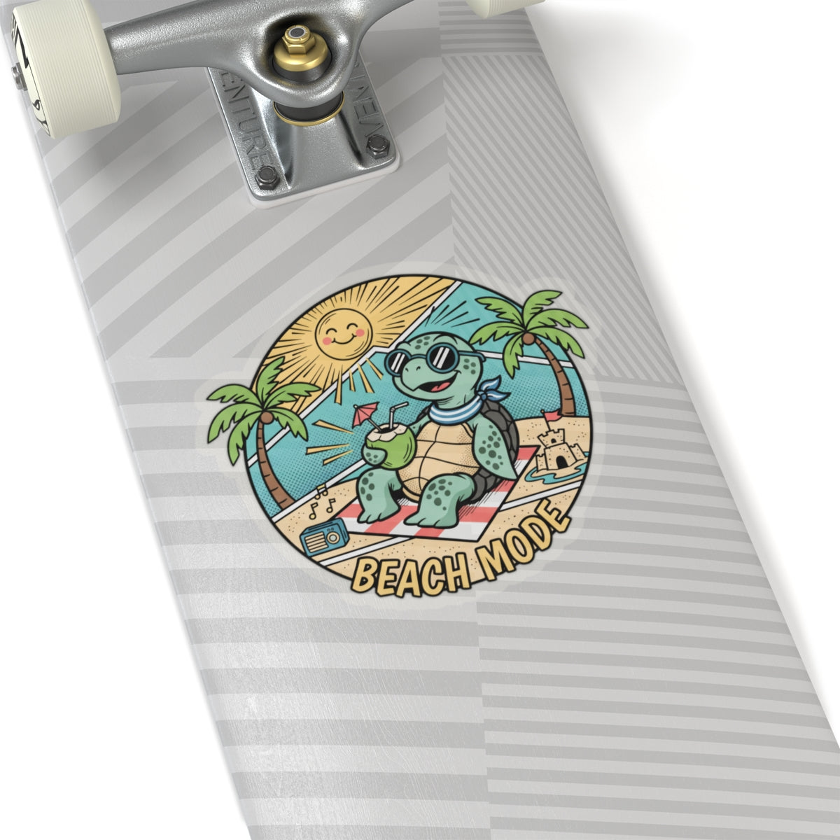 Beach Mode Turtle Sticker — Cute Summer Beach Vibes Kiss-Cut Sticker