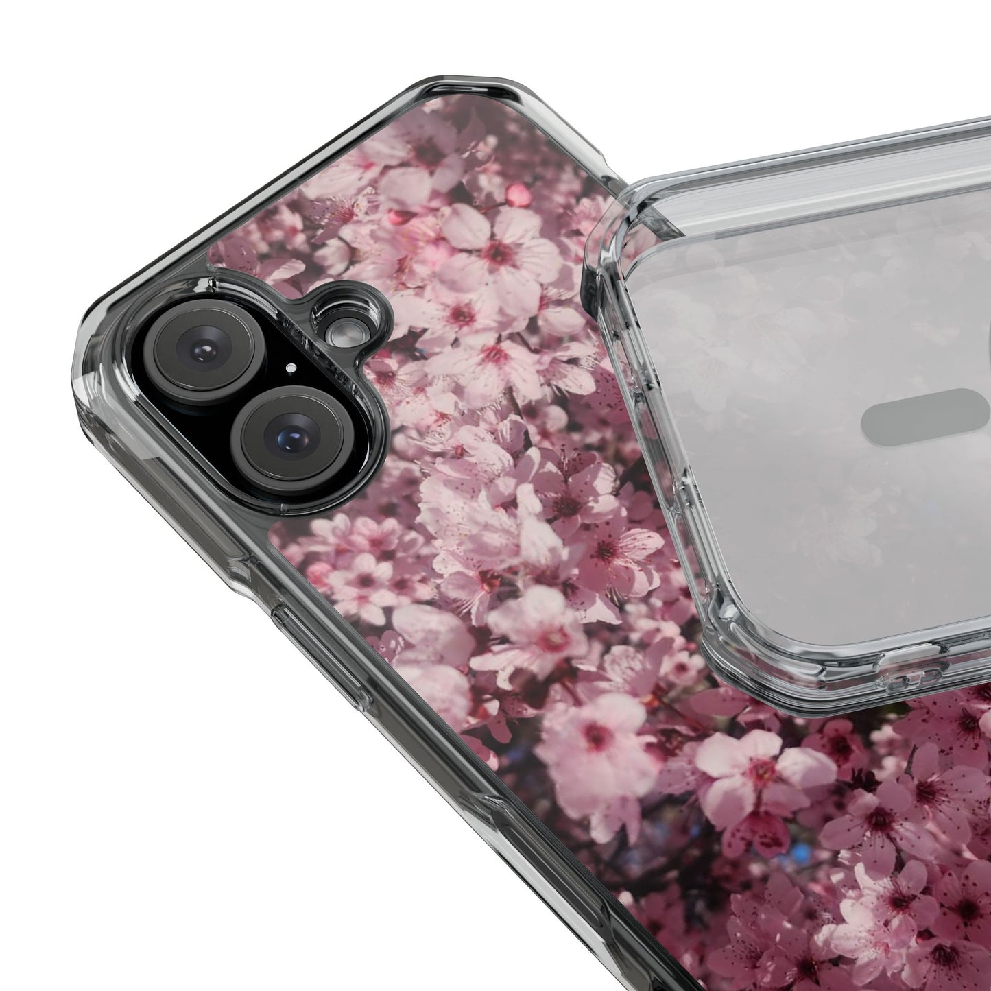 Cherry Blossom Tough Clear Magnetic Phone Case – Pink Floral Protective Phone Cover