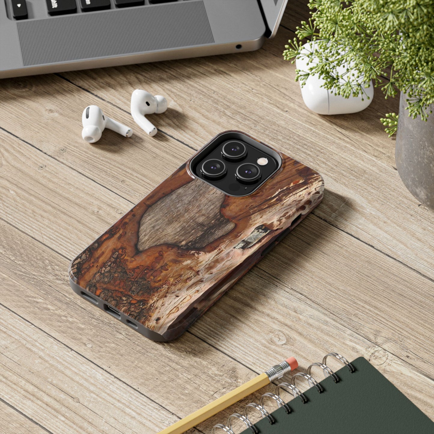 Rustic Bark Tough Phone Case — Wood Texture Protective Phone Case