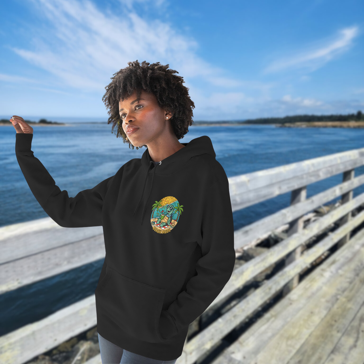 Beach Mode Turtle Hoodie | Tropical Surf Palm Trees
