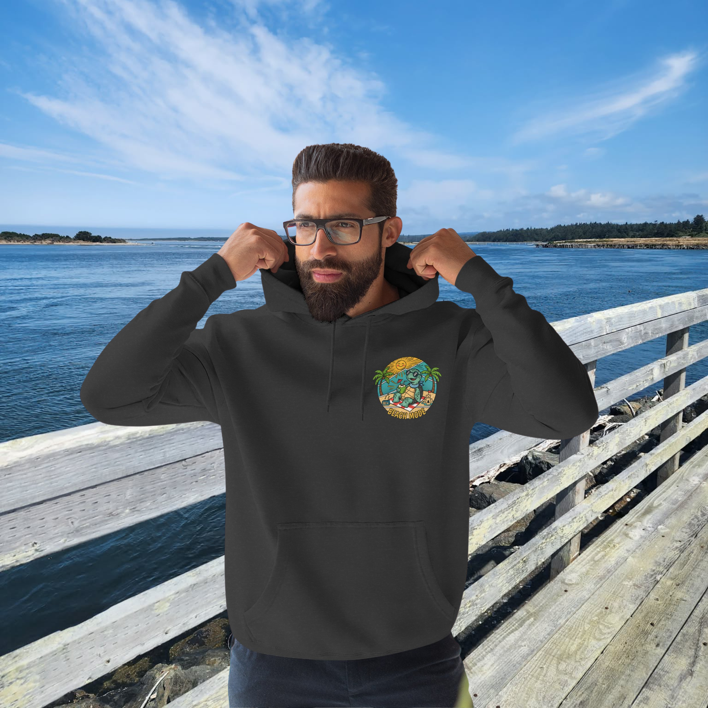 Beach Mode Turtle Hoodie | Tropical Surf Palm Trees