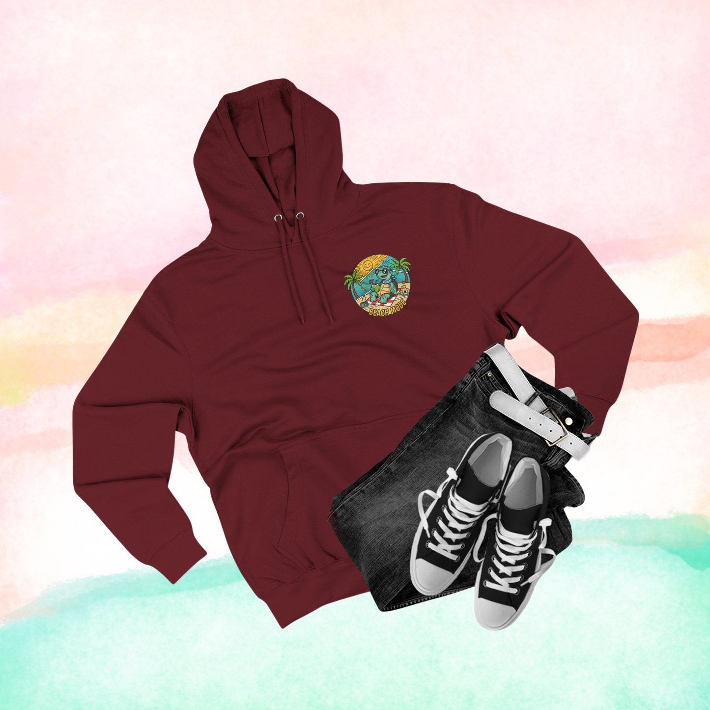 Beach Mode Turtle Hoodie | Tropical Surf Palm Trees