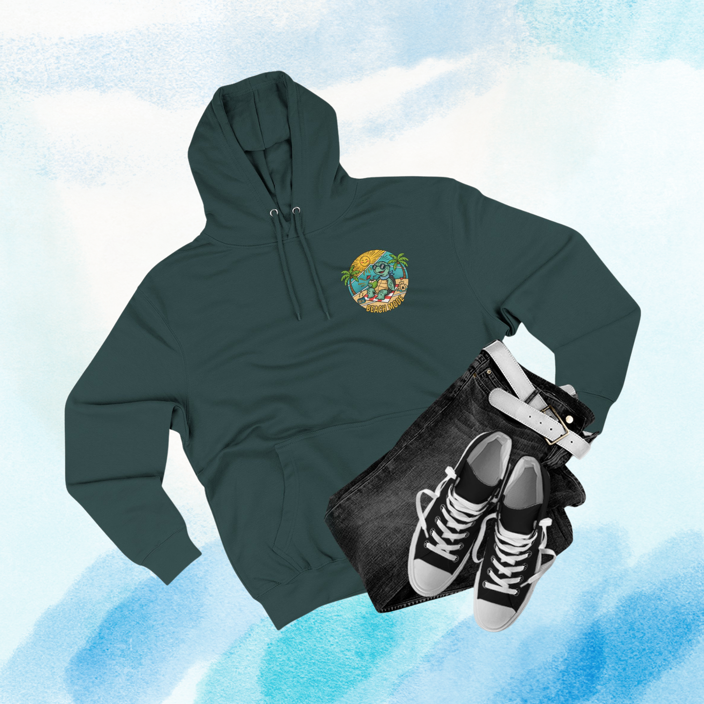 Beach Mode Turtle Hoodie | Tropical Surf Palm Trees