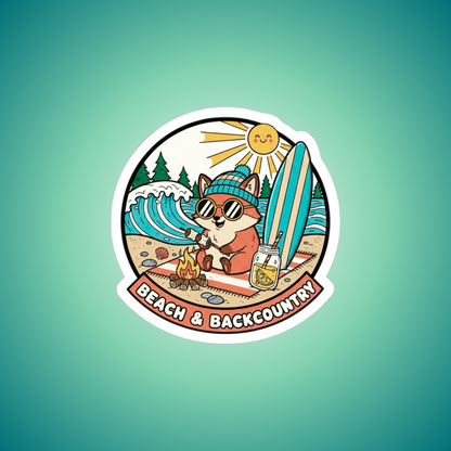 Beach & Backcountry Surf Camper Sticker — Kiss-Cut Vinyl Outdoor Adventure Laptop Decal