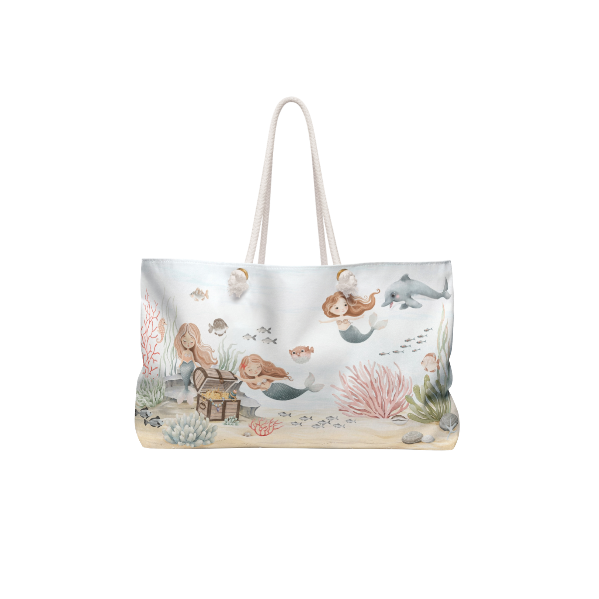 Mermaid Treasure Weekender Bag — Beach Tote with Whimsical Underwater Design