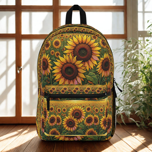 Sunflower Field Backpack — Bright Floral School & Travel Bag