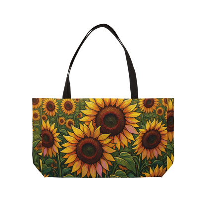 Sunflower Weekender Tote Bag - Bright Floral Travel Beach Bag