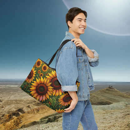 Sunflower Weekender Tote Bag - Bright Floral Travel Beach Bag