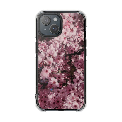 Cherry Blossom Tough Clear Magnetic Phone Case – Pink Floral Protective Phone Cover