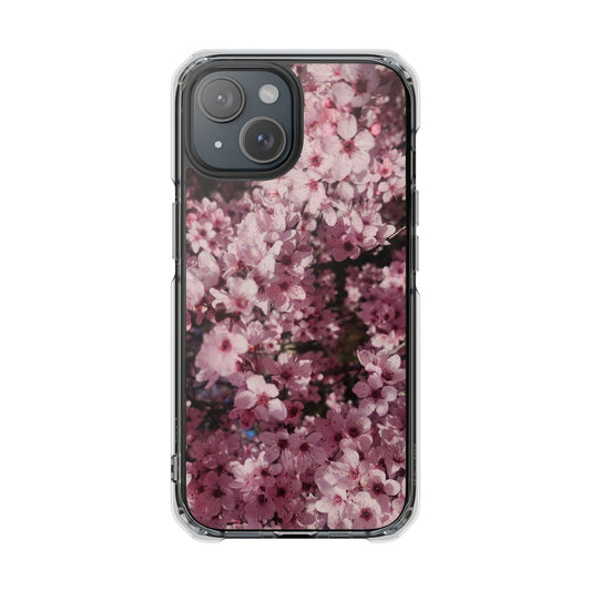 Cherry Blossom Tough Clear Magnetic Phone Case – Pink Floral Protective Phone Cover