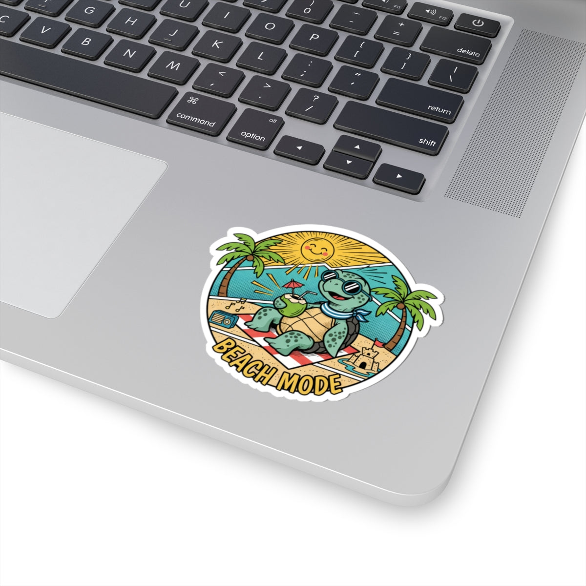 Beach Mode Turtle Sticker — Cute Summer Beach Vibes Kiss-Cut Sticker