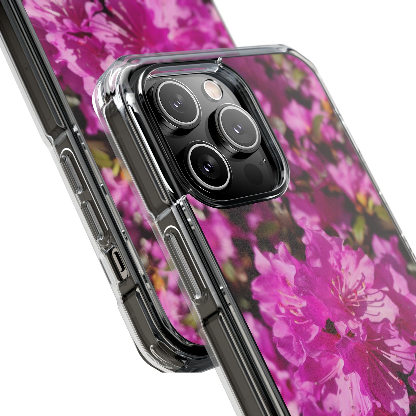 Pink Azalea Tough Clear Magnetic Phone Case — Floral Protective Phone Cover