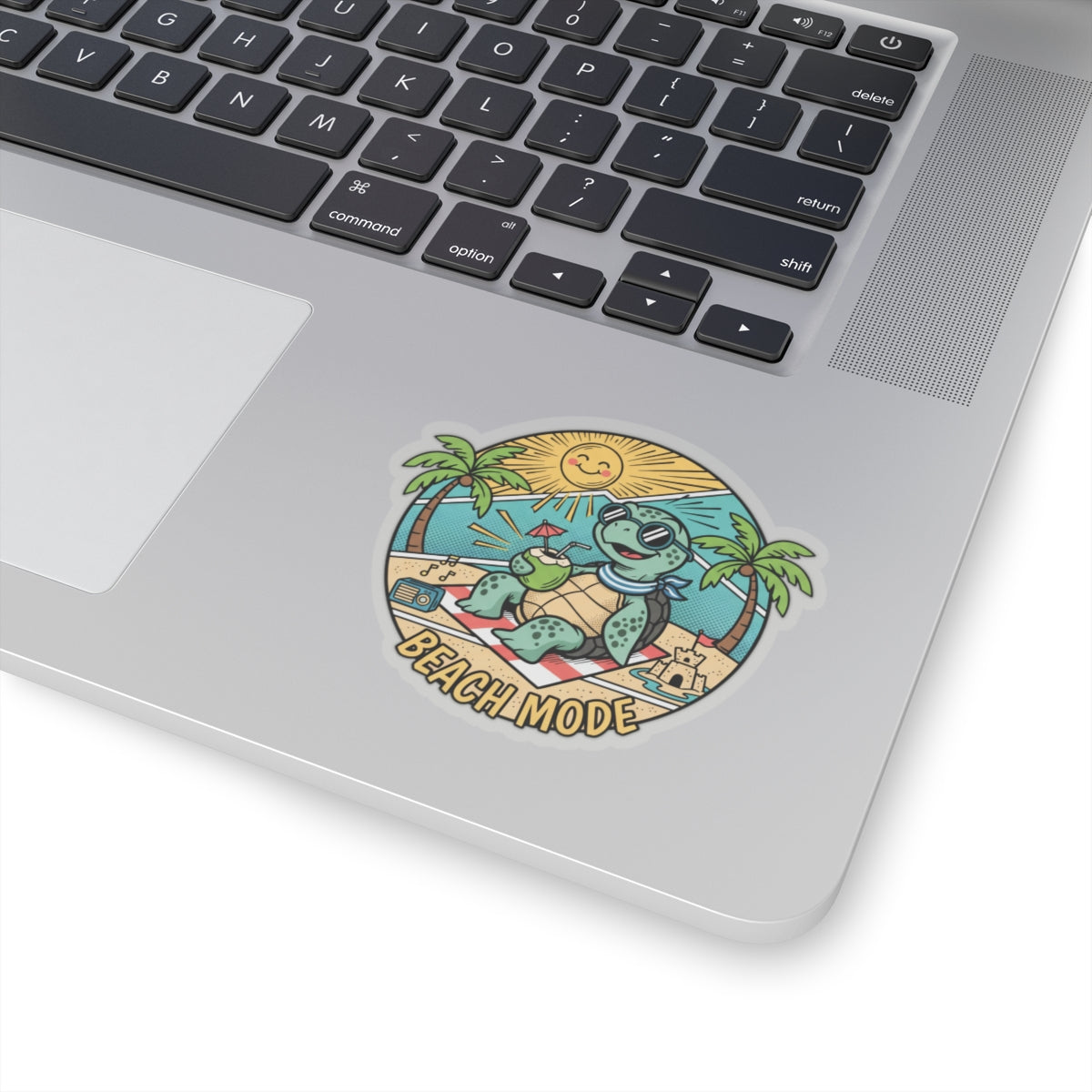 Beach Mode Turtle Sticker — Cute Summer Beach Vibes Kiss-Cut Sticker