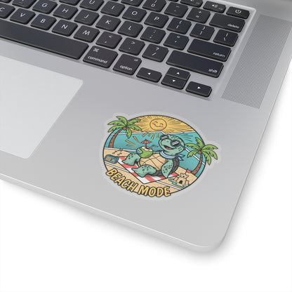 Beach Mode Turtle Sticker — Cute Summer Beach Vibes Kiss-Cut Sticker