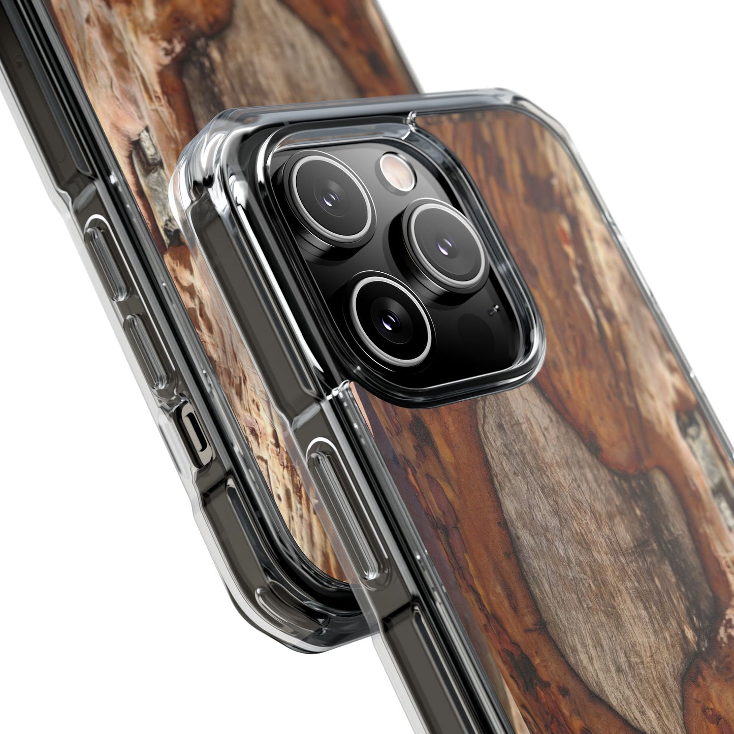 Rustic Bark Tough Clear Magnetic Phone Case — Wood Texture Protective Phone Case
