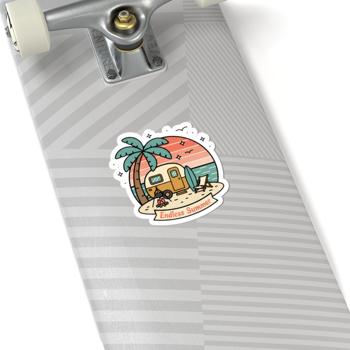 Endless Summer Camper Sticker — Retro Beach Kiss-Cut Decal