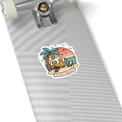 Endless Summer Camper Sticker — Retro Beach Kiss-Cut Decal