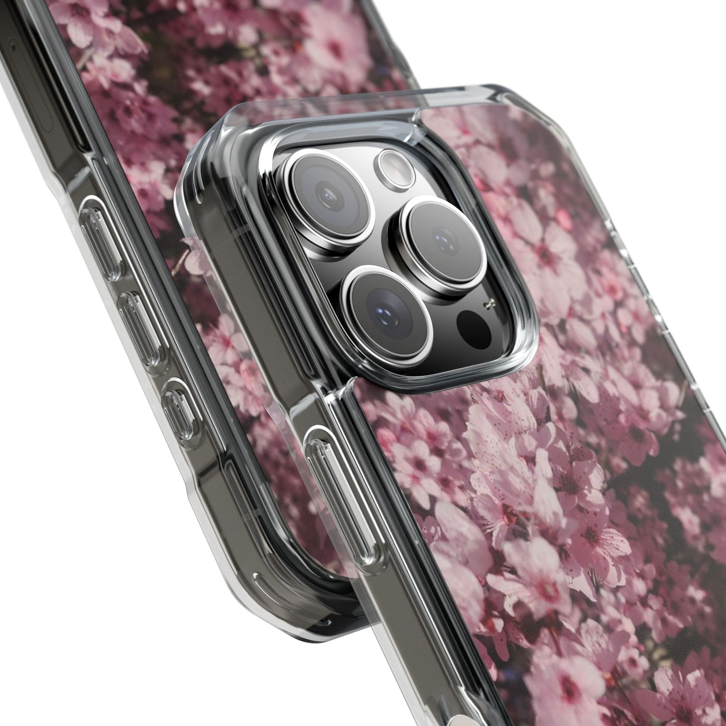 Cherry Blossom Tough Clear Magnetic Phone Case – Pink Floral Protective Phone Cover