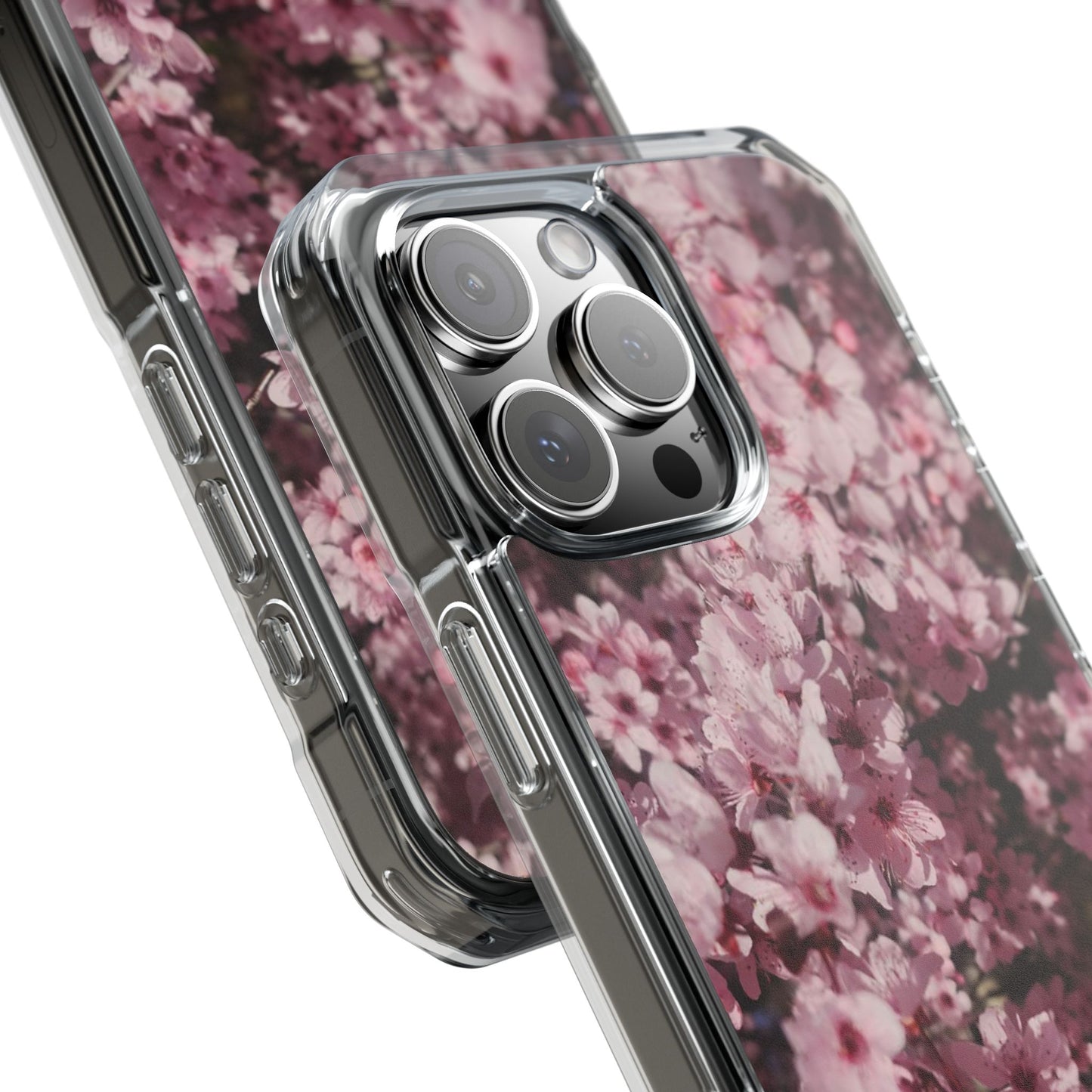Cherry Blossom Tough Clear Magnetic Phone Case – Pink Floral Protective Phone Cover