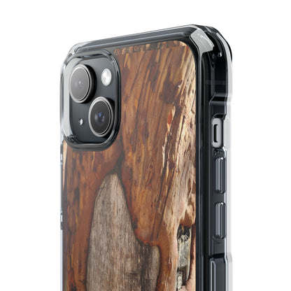 Rustic Bark Tough Clear Magnetic Phone Case — Wood Texture Protective Phone Case