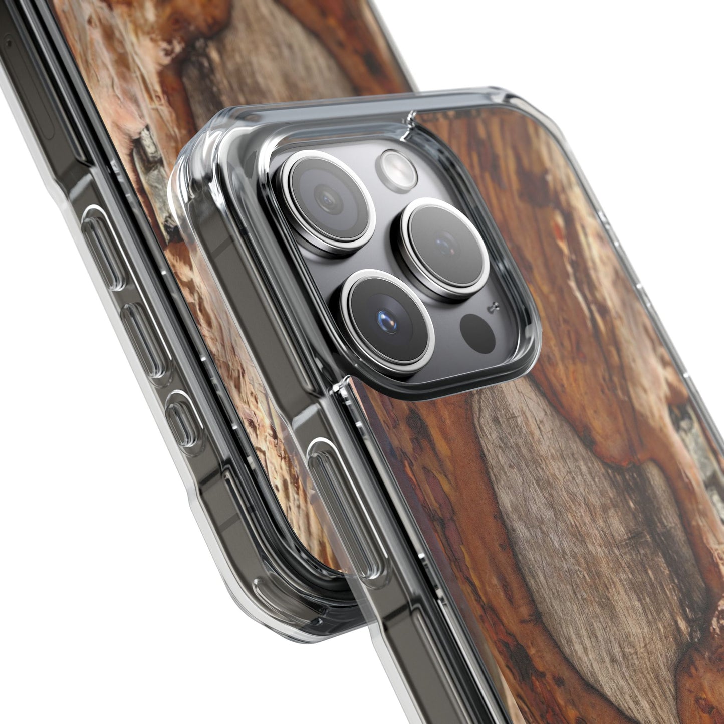 Rustic Bark Tough Clear Magnetic Phone Case — Wood Texture Protective Phone Case