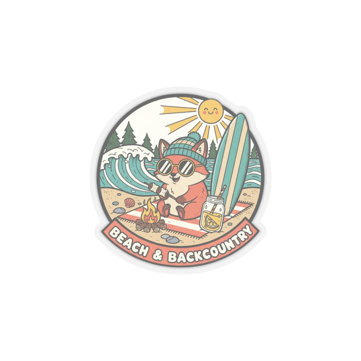 Beach & Backcountry Surf Camper Sticker — Kiss-Cut Vinyl Outdoor Adventure Laptop Decal