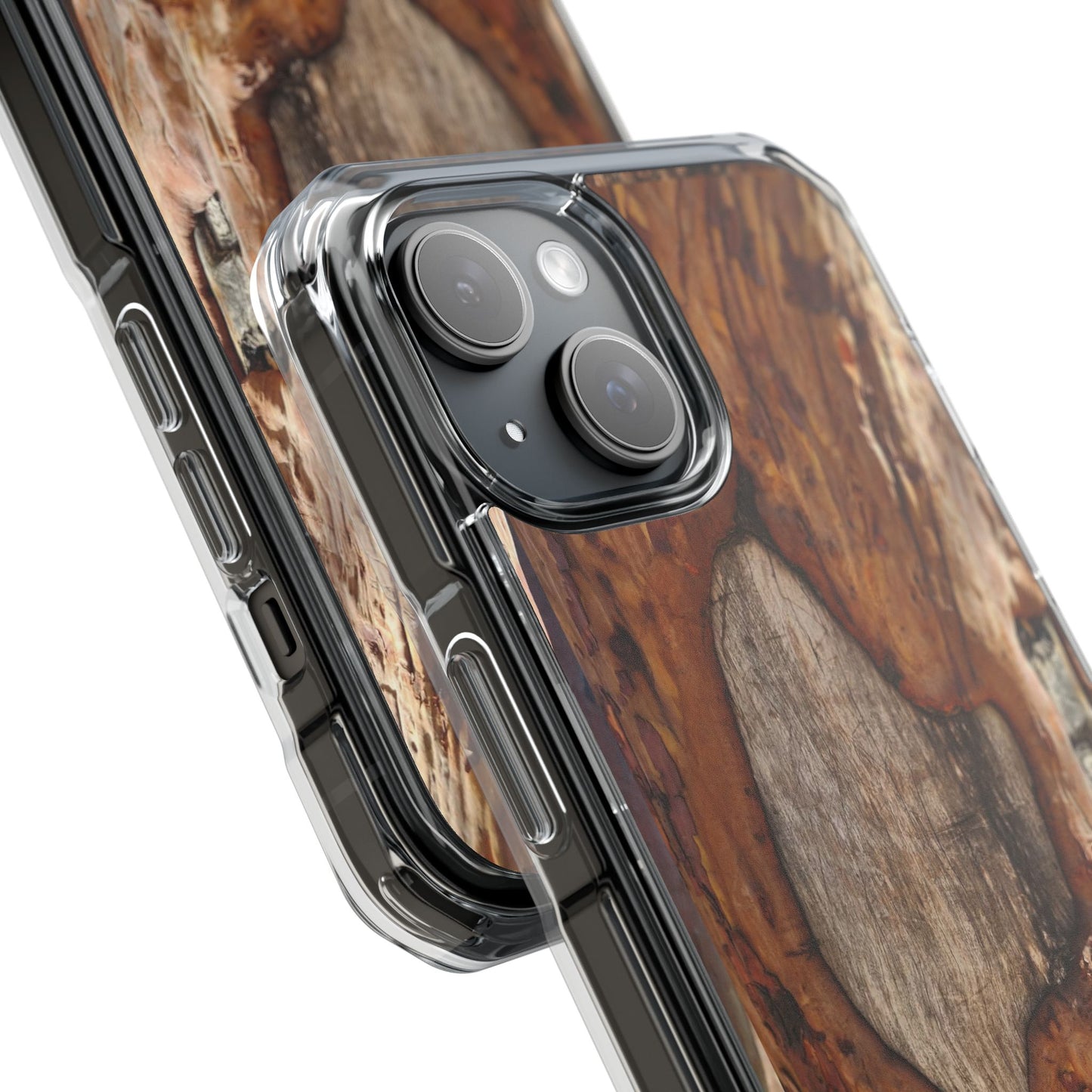 Rustic Bark Tough Clear Magnetic Phone Case — Wood Texture Protective Phone Case