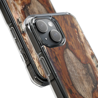 Rustic Bark Tough Clear Magnetic Phone Case — Wood Texture Protective Phone Case