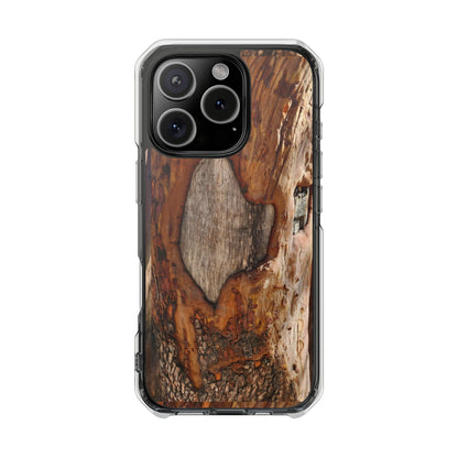Rustic Bark Tough Clear Magnetic Phone Case — Wood Texture Protective Phone Case