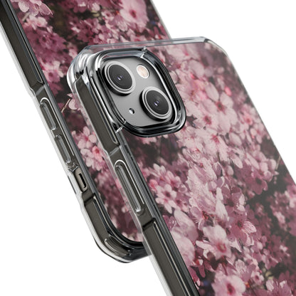 Cherry Blossom Tough Clear Magnetic Phone Case – Pink Floral Protective Phone Cover