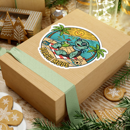 Beach Mode Turtle Sticker — Cute Summer Beach Vibes Kiss-Cut Sticker