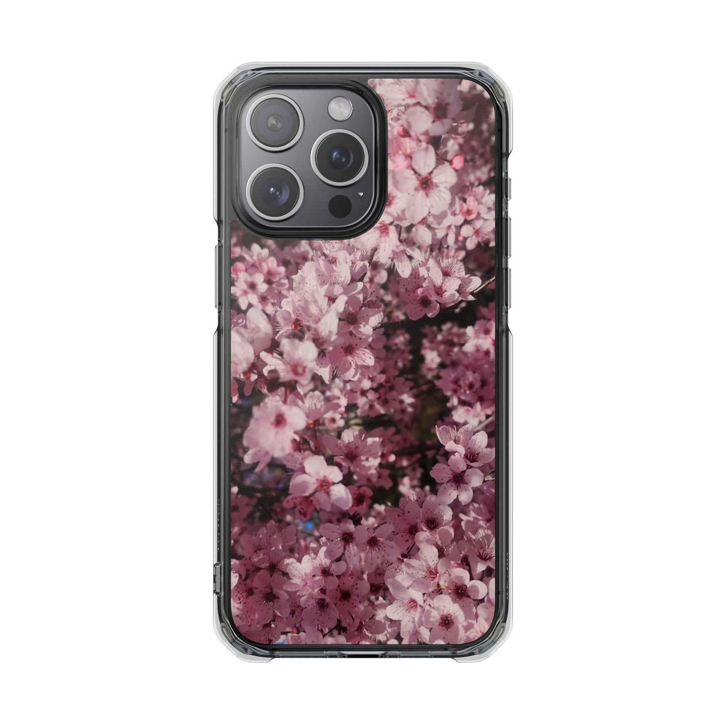 Cherry Blossom Tough Clear Magnetic Phone Case – Pink Floral Protective Phone Cover