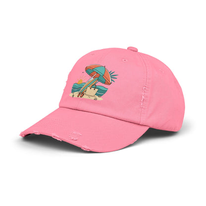 Beach Umbrella Illustration Cap | Summer Beach Scene, Sandcastle, Waves
