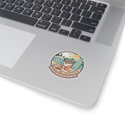 Beach & Backcountry Surf Camper Sticker — Kiss-Cut Vinyl Outdoor Adventure Laptop Decal