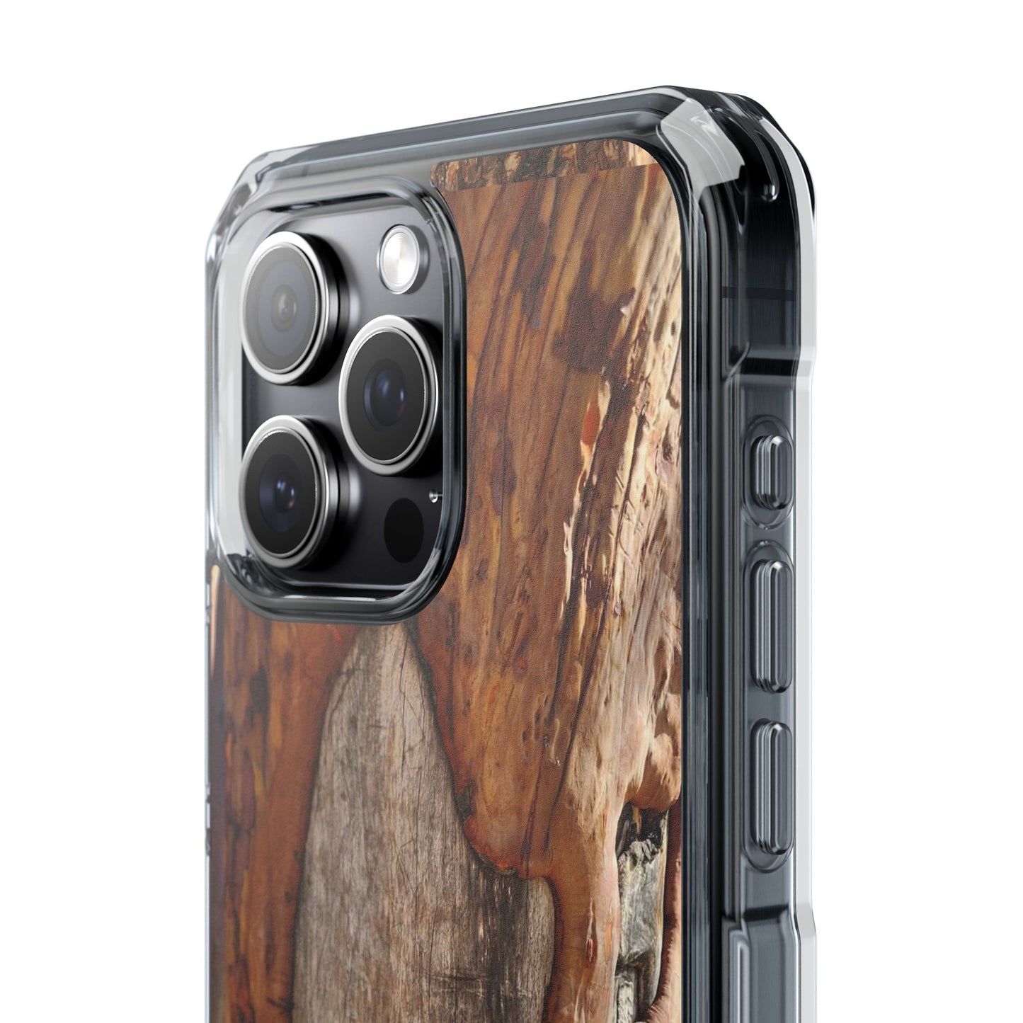 Rustic Bark Tough Clear Magnetic Phone Case — Wood Texture Protective Phone Case
