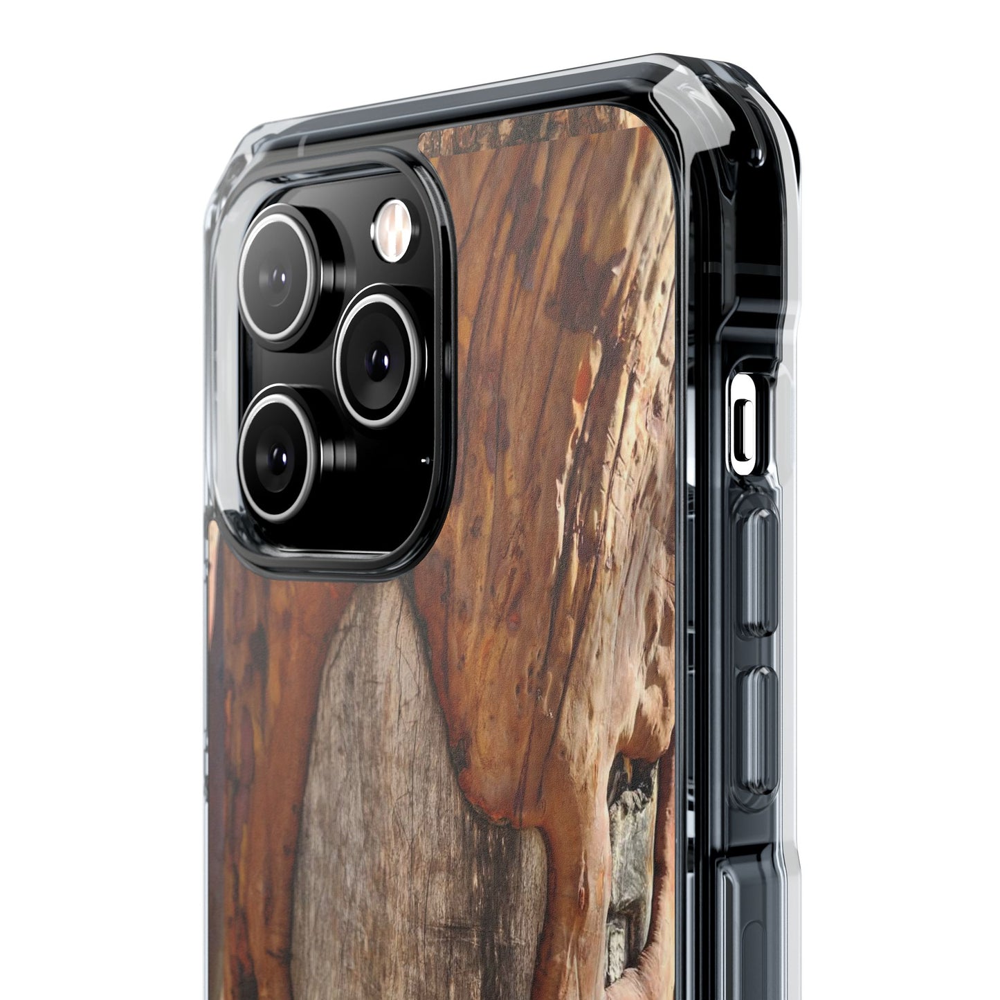 Rustic Bark Tough Clear Magnetic Phone Case — Wood Texture Protective Phone Case