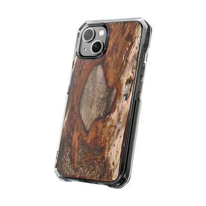 Rustic Bark Tough Clear Magnetic Phone Case — Wood Texture Protective Phone Case