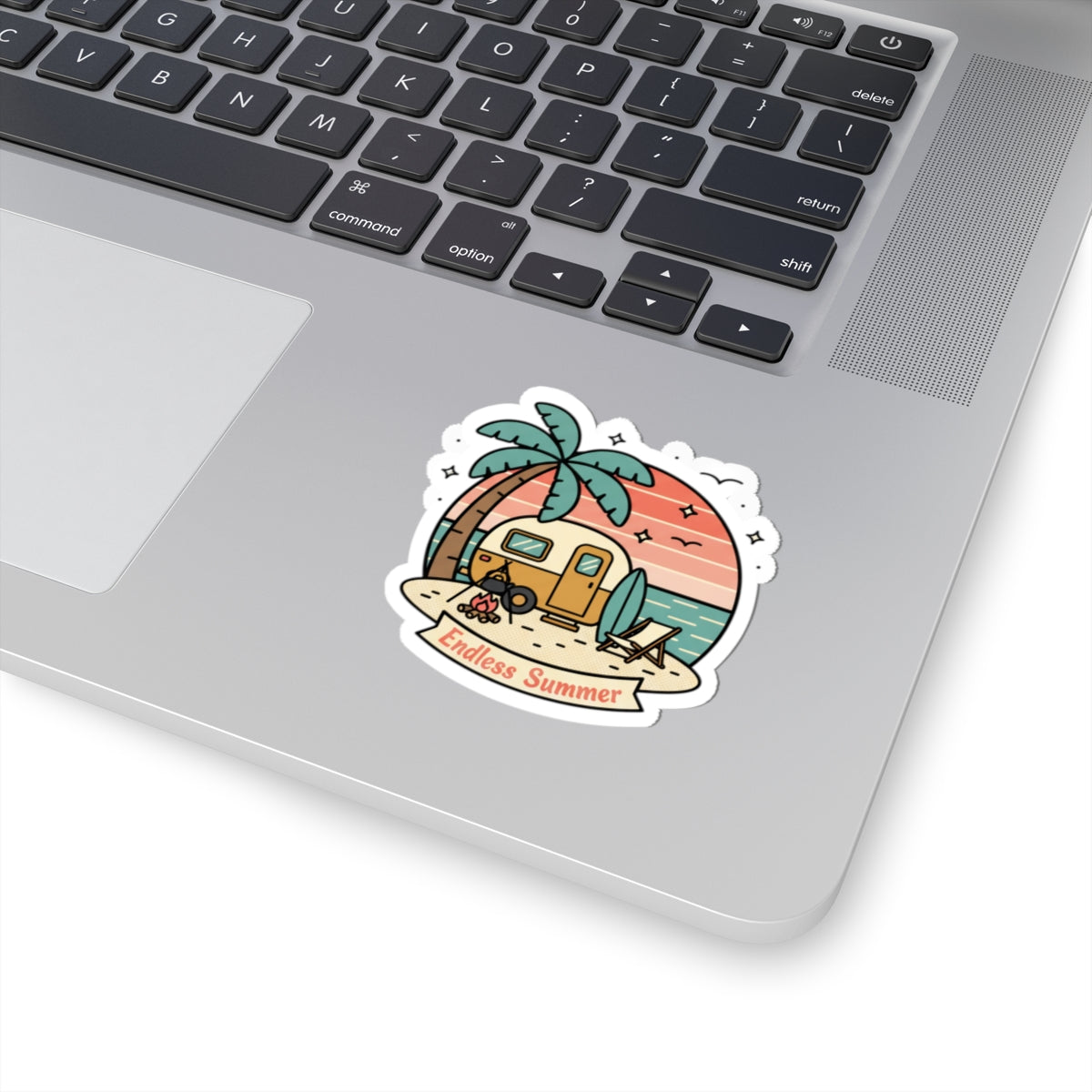 Endless Summer Camper Sticker — Retro Beach Kiss-Cut Decal