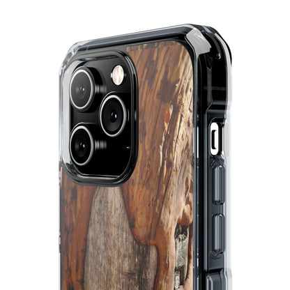 Rustic Bark Tough Clear Magnetic Phone Case — Wood Texture Protective Phone Case