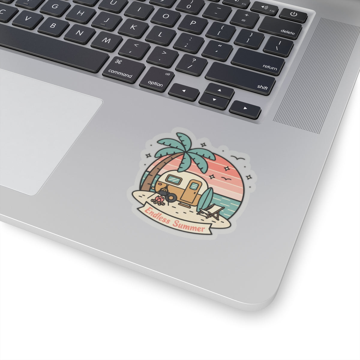 Endless Summer Camper Sticker — Retro Beach Kiss-Cut Decal