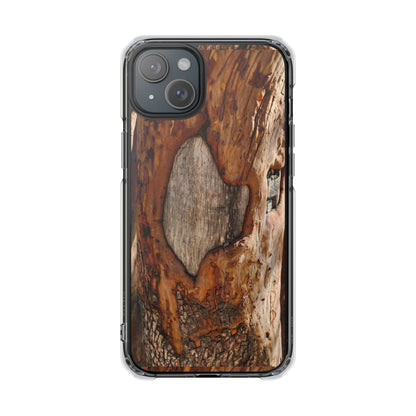 Rustic Bark Tough Clear Magnetic Phone Case — Wood Texture Protective Phone Case