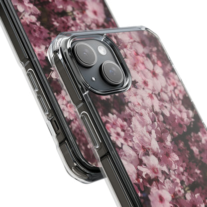 Cherry Blossom Tough Clear Magnetic Phone Case – Pink Floral Protective Phone Cover