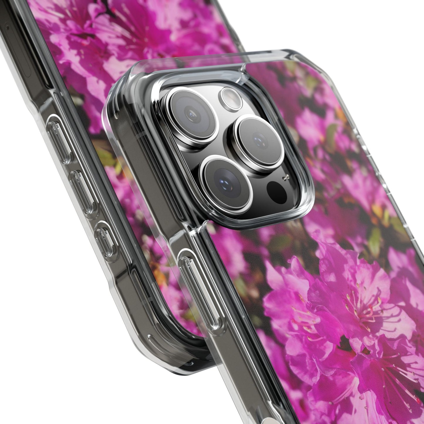 Pink Azalea Tough Clear Magnetic Phone Case — Floral Protective Phone Cover