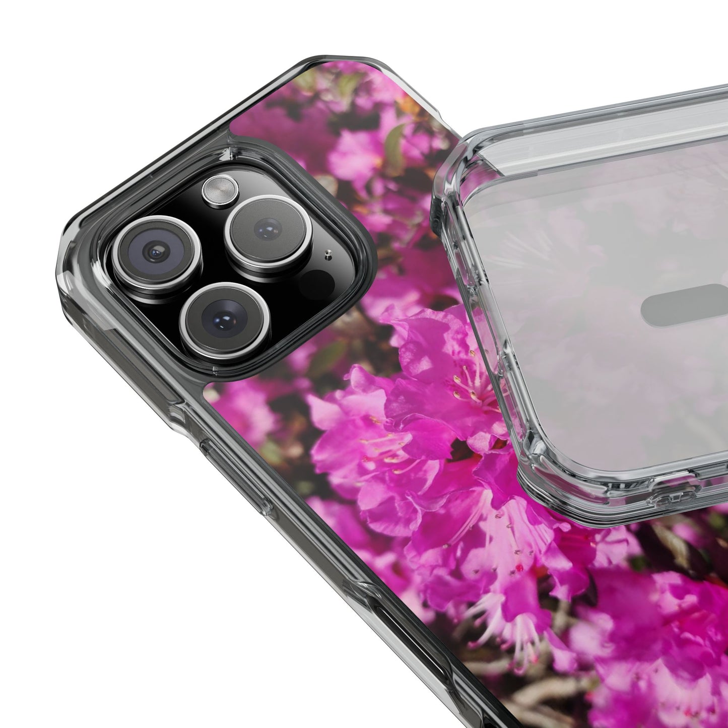 Pink Azalea Tough Clear Magnetic Phone Case — Floral Protective Phone Cover